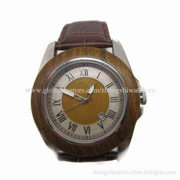 100% All Natural Wooden Watch with Stainless Steel, Big Round Face, Citizen Movement